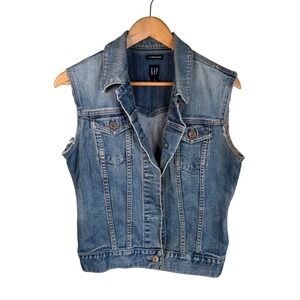 Gap Denim Vest Womens Medium Blue Raw Hem Stretch Jean Trucker Grunge 90s Edgy